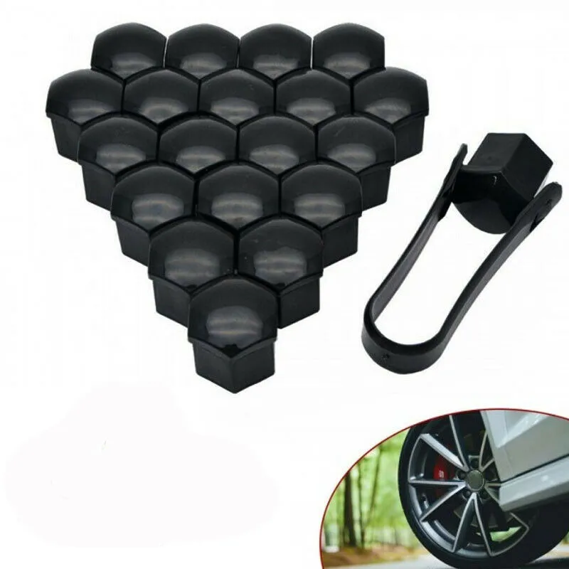 17mm Nut Cap GLOSS BLACK ALLOY WHEEL NUT BOLT COVERS CAP UNIVERSAL SET FOR ANY CAR