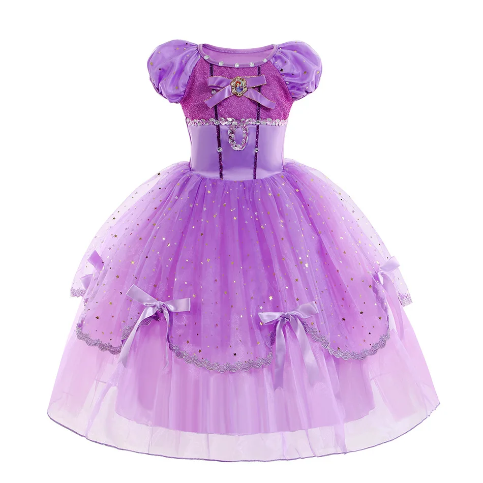 

Cartoon Sophia Cosplay Long Hair Princess Dreamy Purple Dress Costume Halloween with Accessories