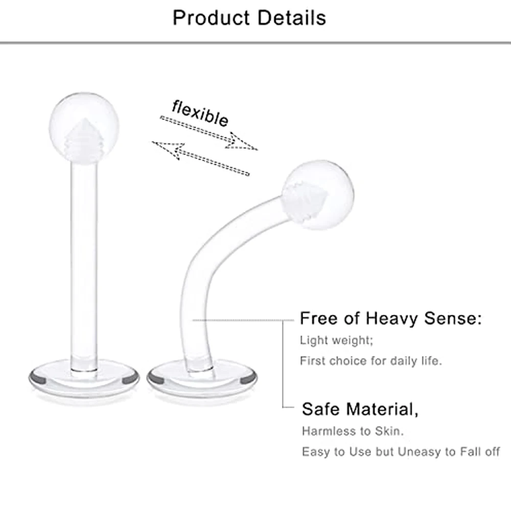 Piercing Jewelry 3pcs 16g Labret Studs Lip Ring Snakebite Monroe Bioflex Flexible Cartilage Conch Forward Helix Tragus Steel Ball Pick Size
