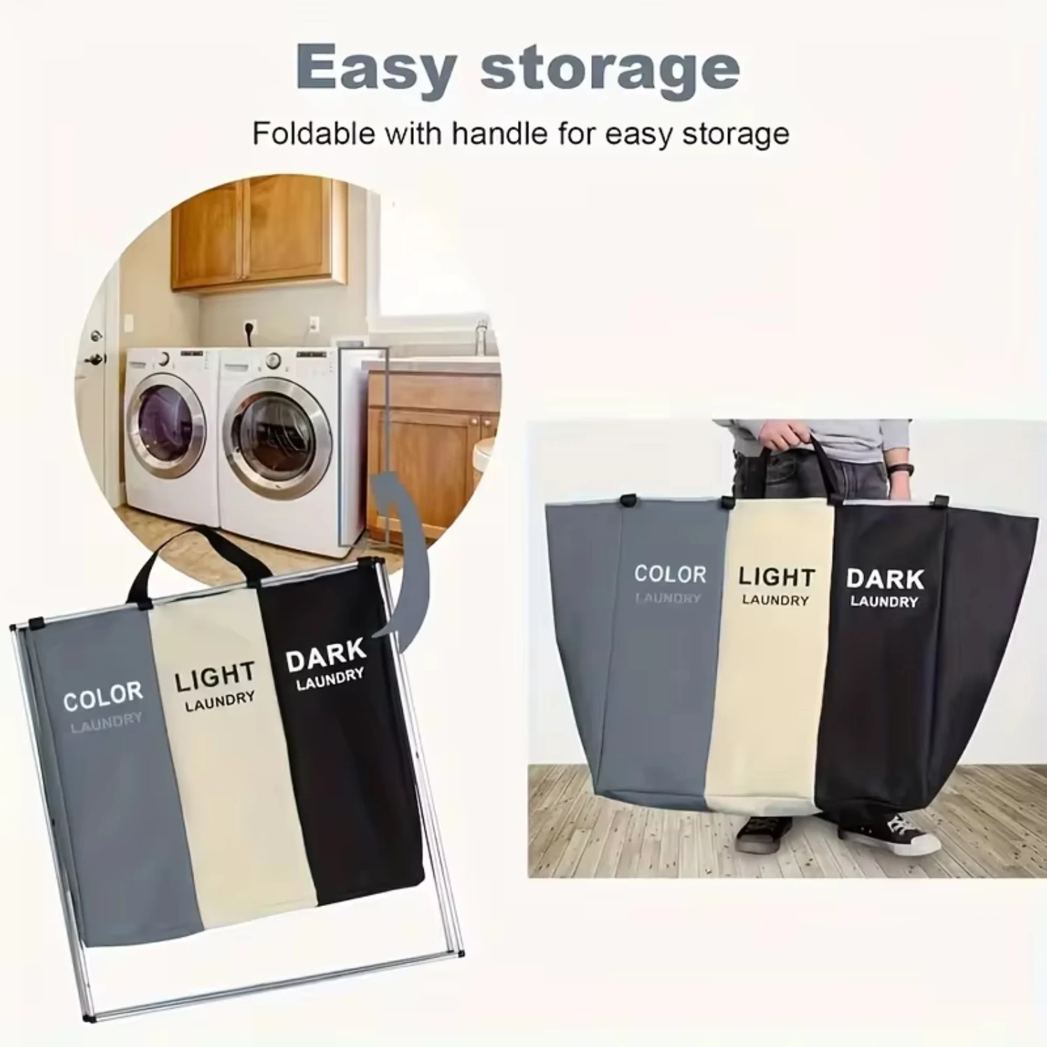 1pc 3 Section Laundry Basket Printed Dark Light Color Foldable Hamper/Sorter Waterproof Oxford Washing Clothes laundry basket portable hamper