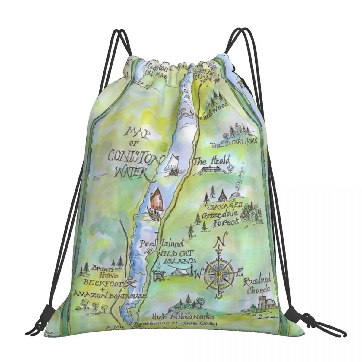 

Swallows And Amazons Map Of Coniston Water Backpack Portable Drawstring Bags Drawstring Bundle Pocket Sports Bag For Man Woman