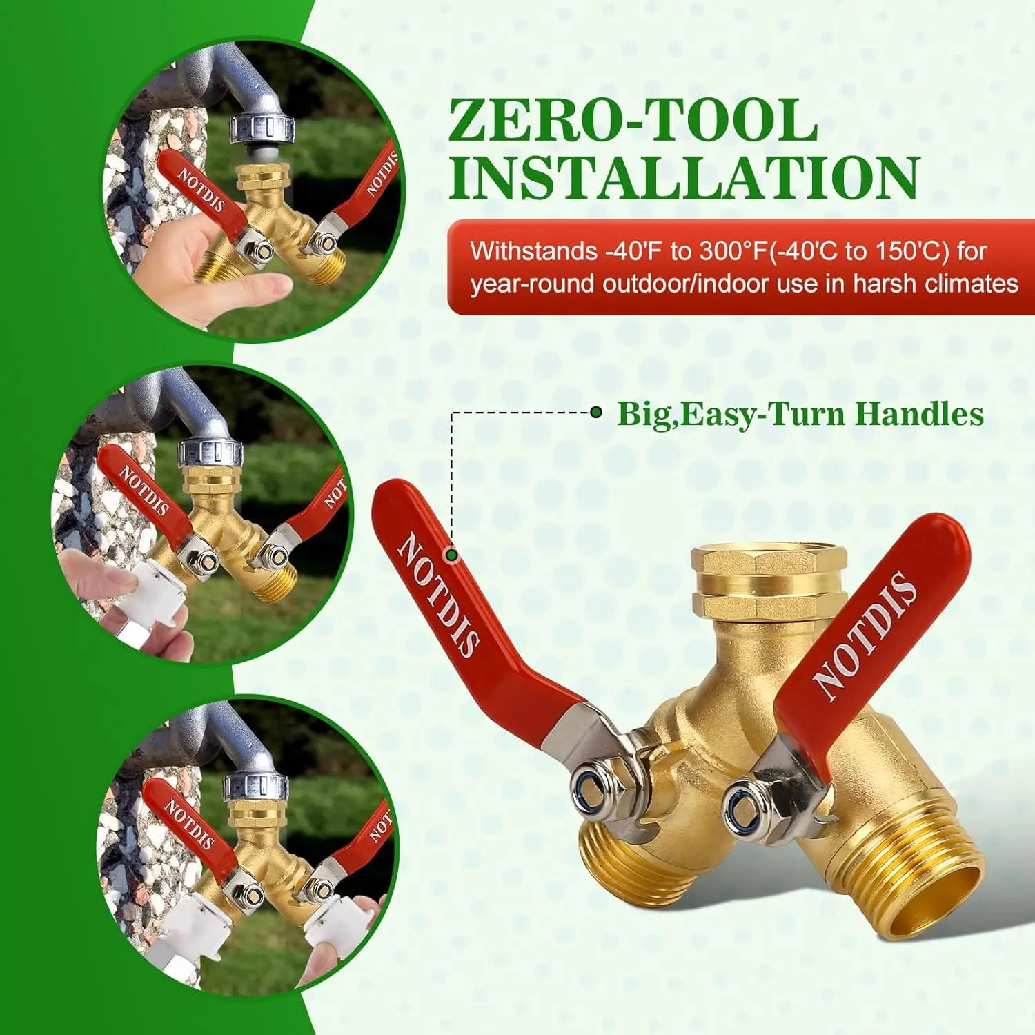 Thread Splitter 3/4 GHT Thread Splitter 2-Way Brass Garden Hose Splitter - Heavy Duty ...