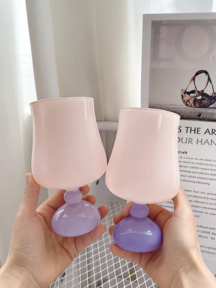 Lovely Purple Tulip Flower Cups Glass Girl's Heart Milk Glass Mug High Borosilicate Water Mug Wine Drinks Cup