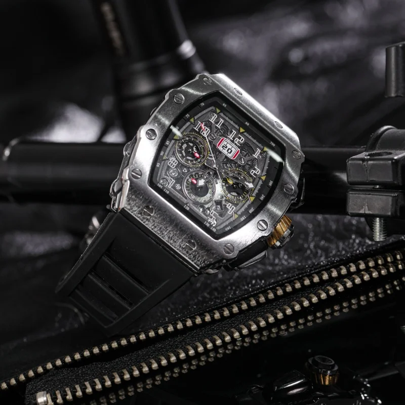 Fully automatic mechanical watch men's large dial men's trendy and fashionable wine barrel shaped mechanical watch sports men's - 3