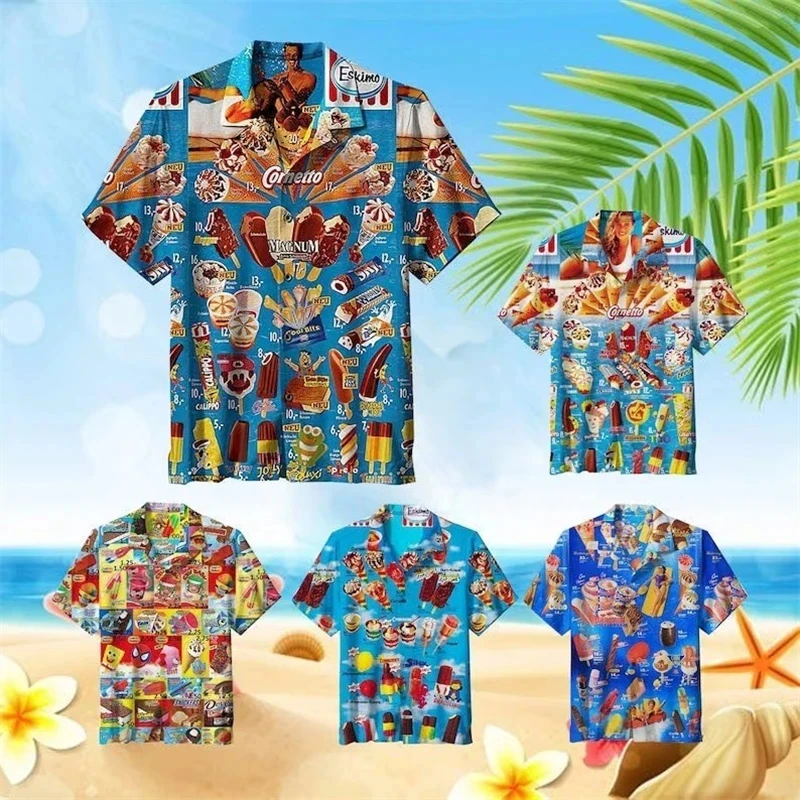 

Trendy Cool Fashion Ice Cream Shirts Beach Party 3d Print Hawaiian Shirt unisex Short Sleeve Oversized Blouse Lapel Men Shirt