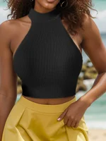 Corset sans manches en tricot pour femmes, mode d'été 2026, basique, décontracté, col licou, Crossfit, haut court, vêtements Y2k, pull extensible, débardeur 3