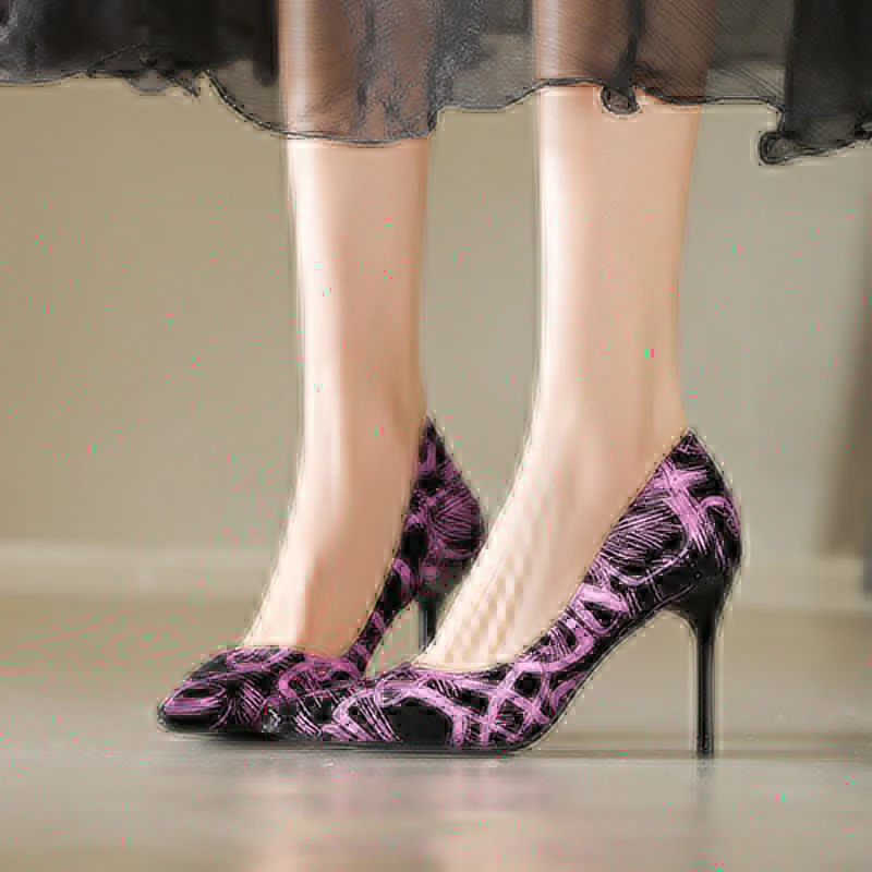 NEW Print Random High Heels Women Shoes Sexy Pointed Toe Shoes Summer 2024 New Fashion Dress Elegant Shoes Party Pumps Plus Size