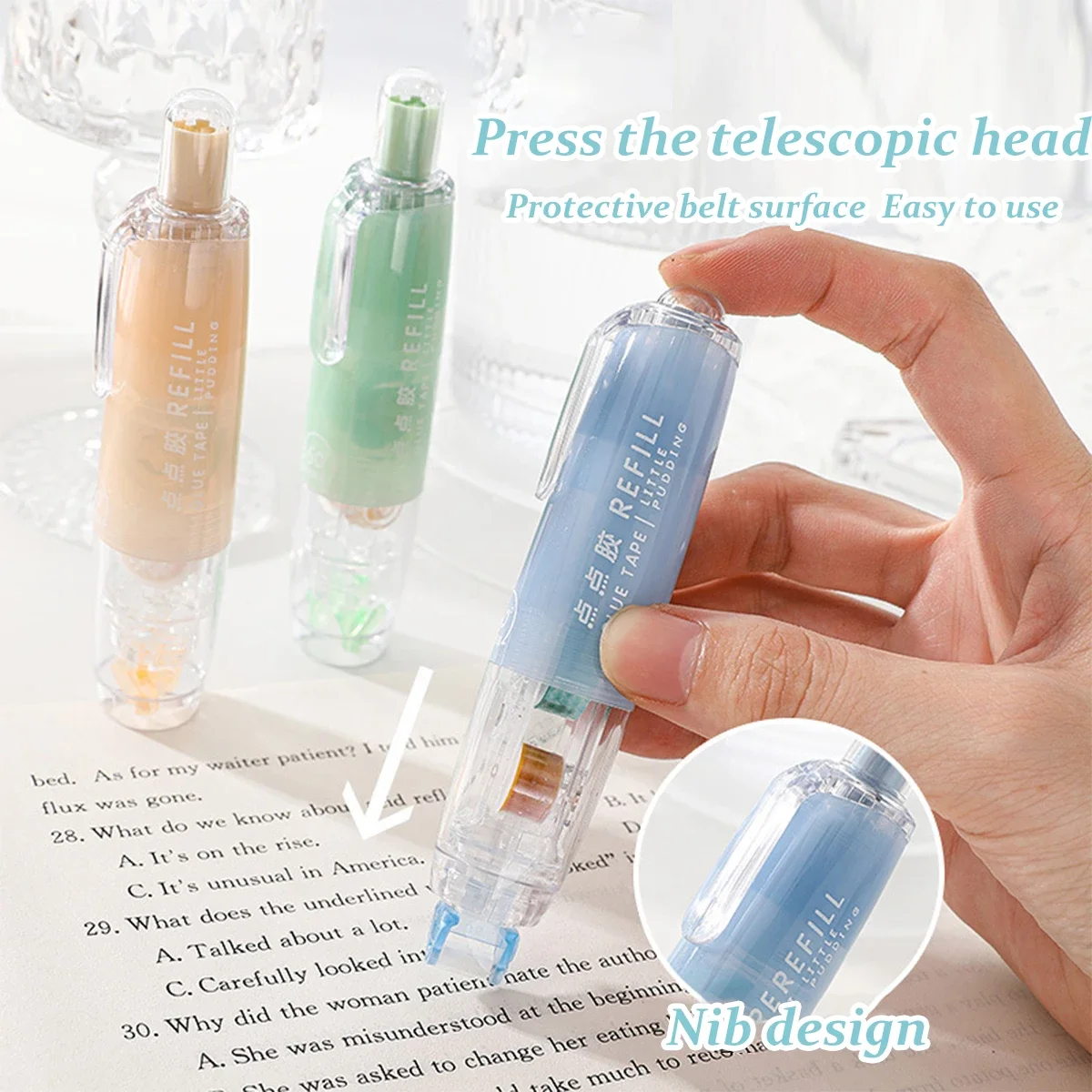6MM*5M Press Style Dot Double Sided Tape Roller Refillable Adhesive Tape Glue Dispenser School Office Stationery 2