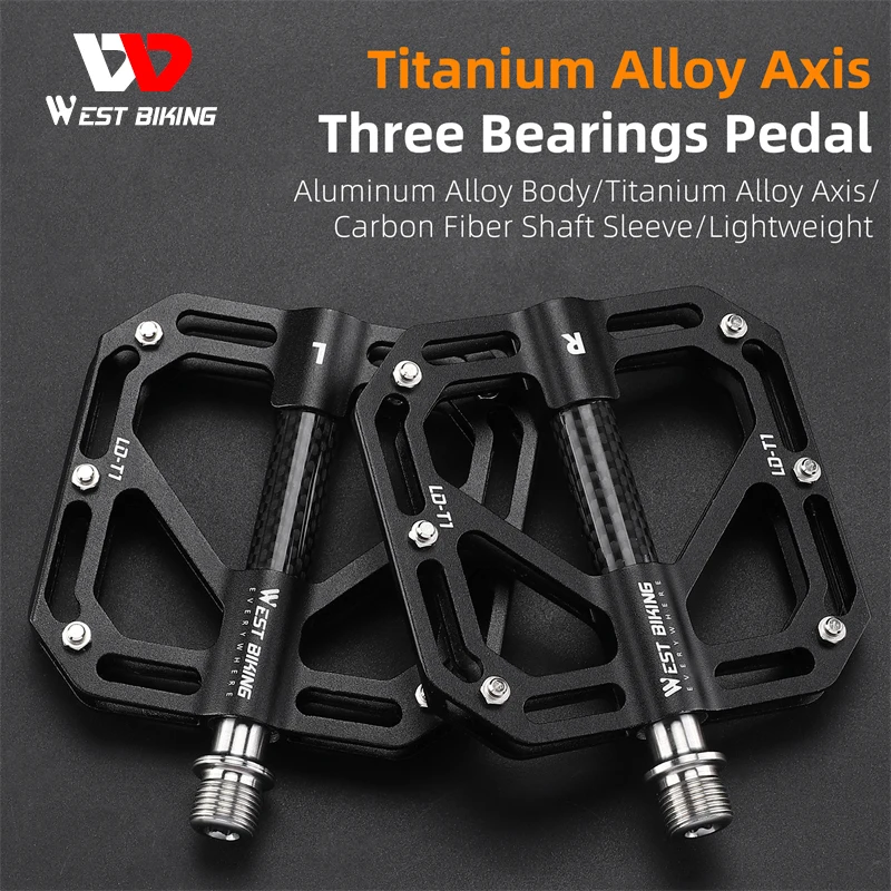 

WEST BIKING MTB Bicycle Pedals Ultralight 3 Bearing Carbon Fiber Road Bike Pedal Anti-slip Titanium Alloy Axis Cycling Pedals