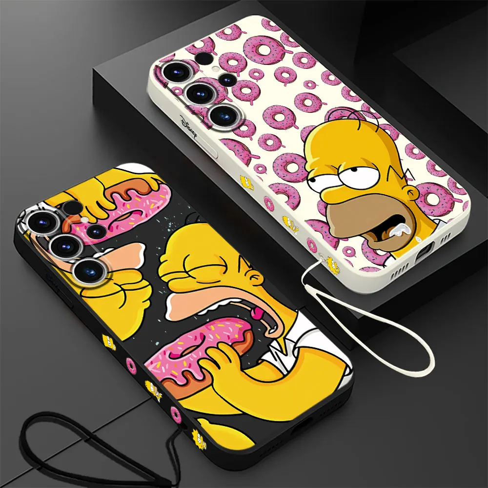 Custodia Quadrata Per Telefono Liquido Per Samsung Galaxy S21 S23 Ultra 5G S20 Fe S24 Ultra S22 Plus Disney Funny Cartoon Homer Simpson Cover