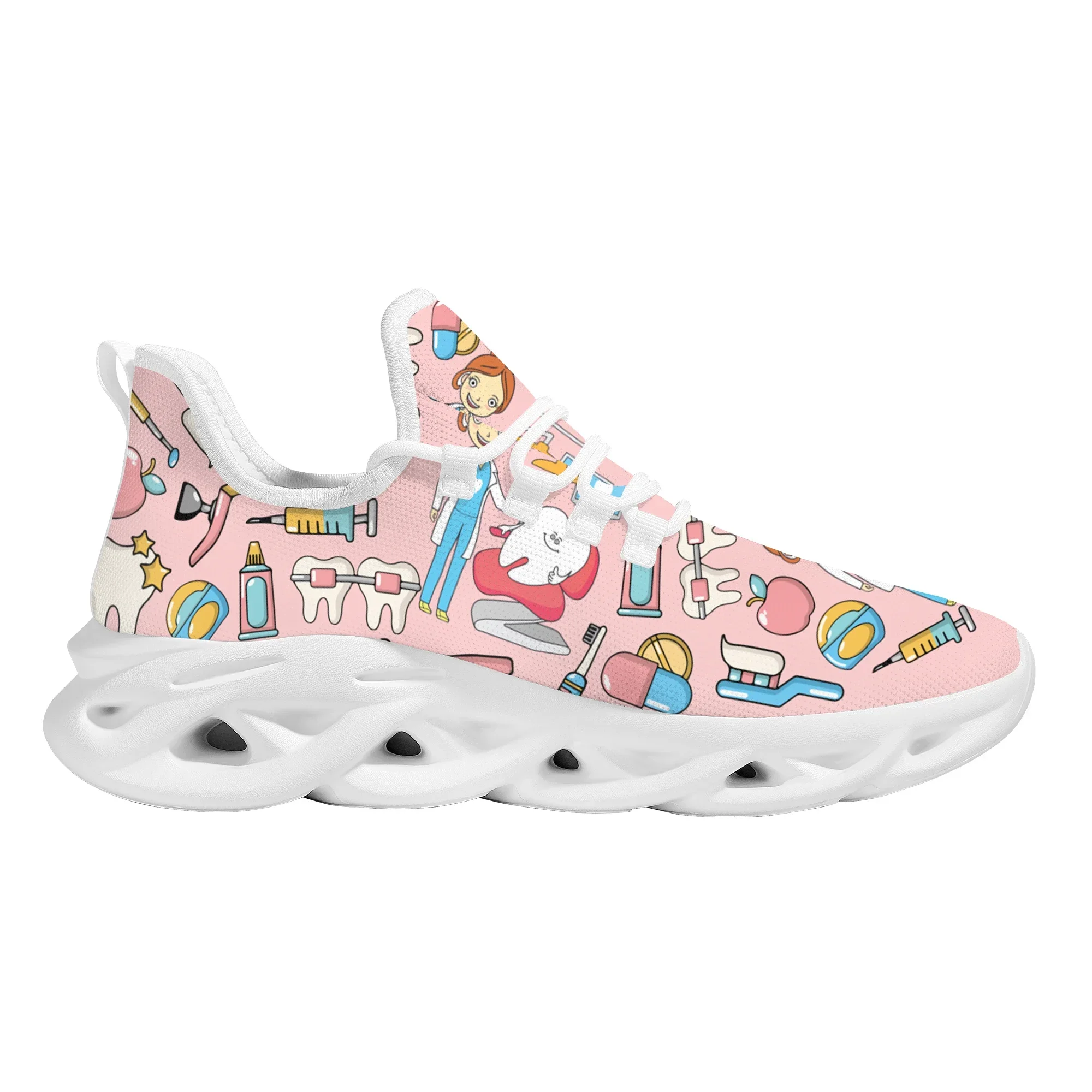 Comfortable Light Women Nursing Shoes Cartoon Dental Equipment Design Mesh Sneakers New Wild Street Trend Lace-up Casual Shoes