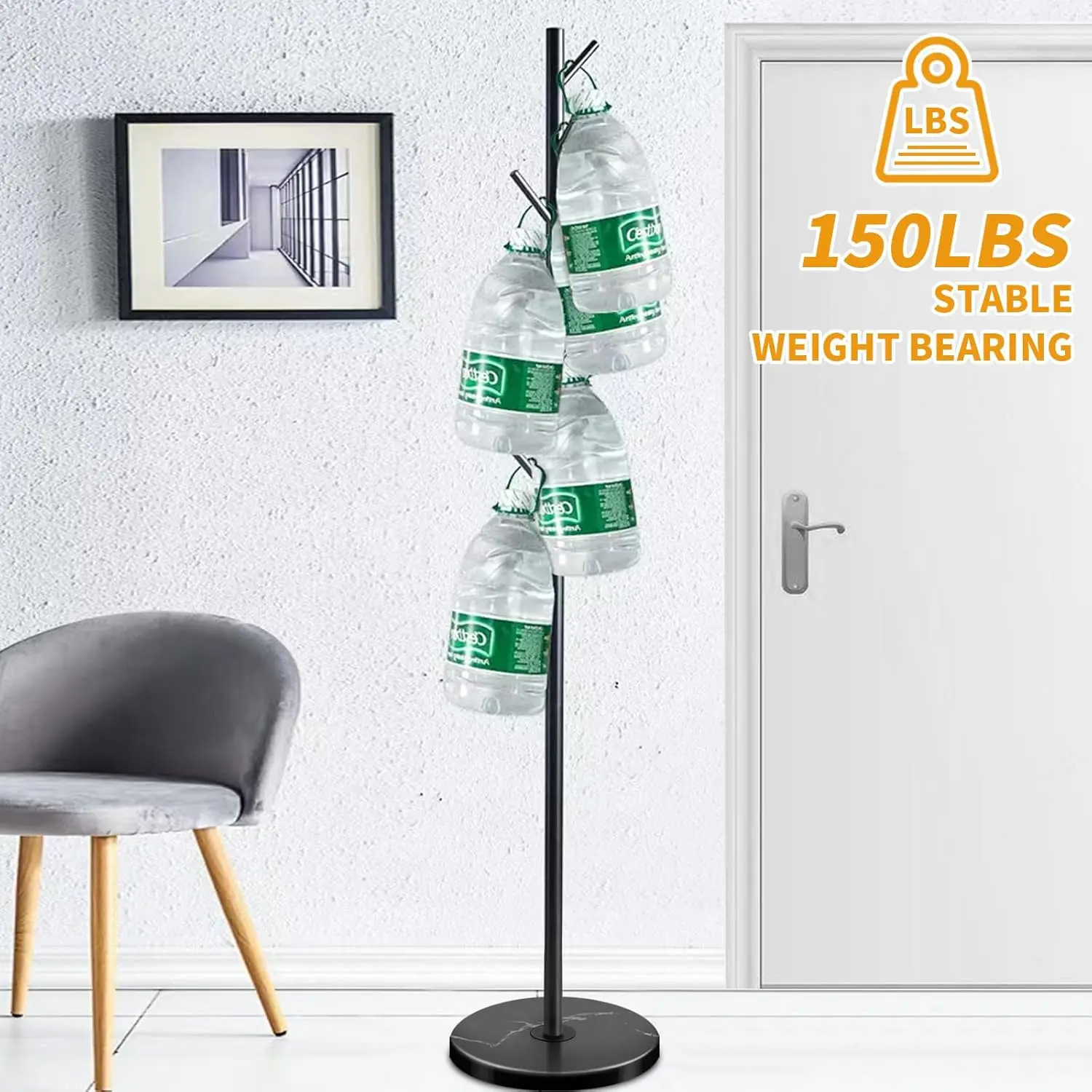 Metal Coat Rack Stand with Natural Marble Base,Coat Rack Freestanding,Easy to Assemble and Sturdy Bionic Hall Tree with 8 Hooks