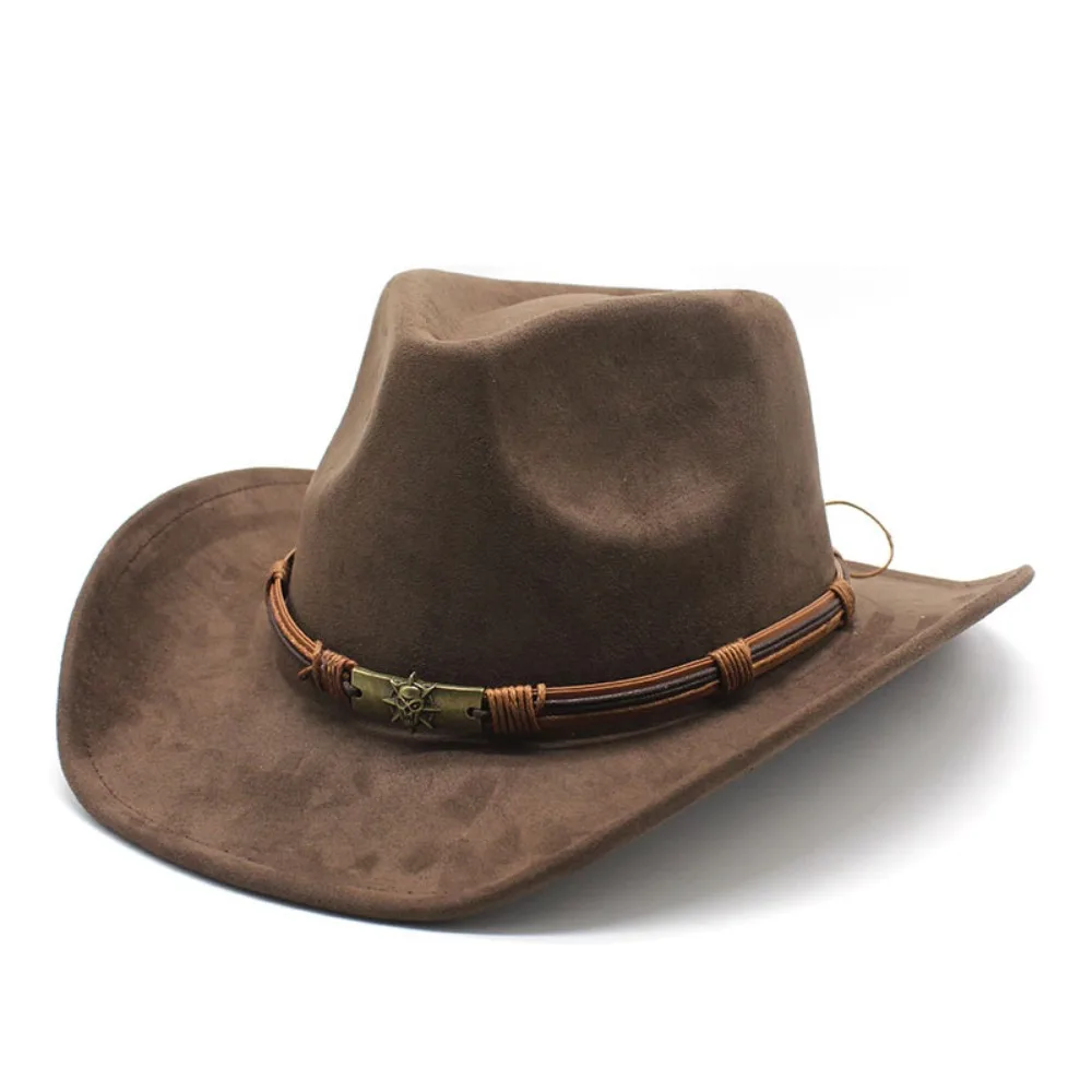 

Artificial Suede Cowboy Hats Vintage Breathable Big-edge Jazz Knight Hats Solid Color Cowgirl Cap Spring