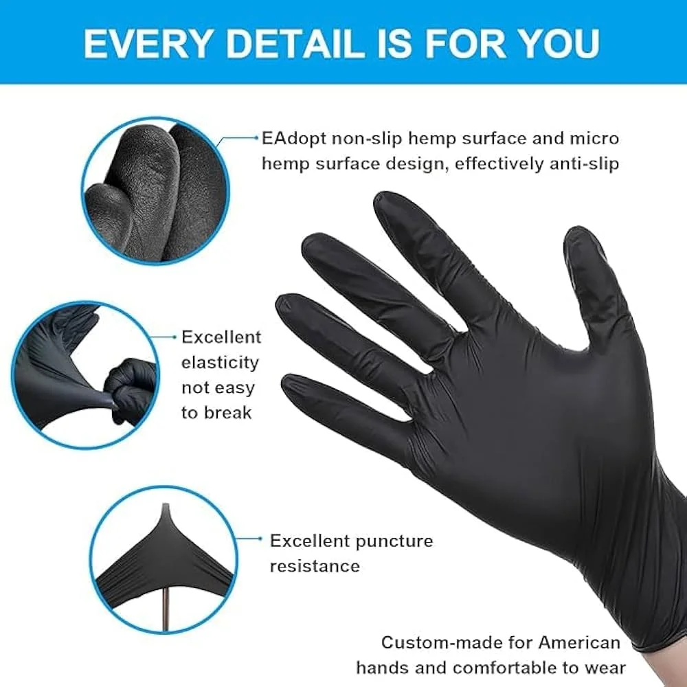 20/50/100PCS Black Nitrile Gloves Disposable Latex Free Cleaning Gloves Large Textured Hair Dye Mechanic Tattoo Kitchen disposable gloves,disposable nitrile gloves