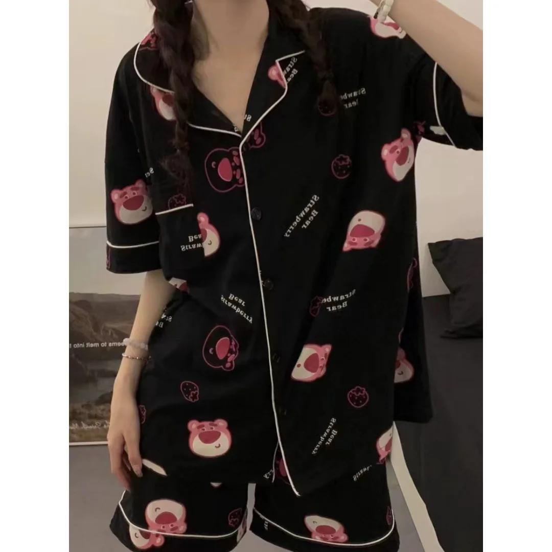 Short Sleeve Lounge Wear Pajamas Women Sleepwear Pyjamas Sleepwear Cotton With Pockets Sleep Nightwear Women's Heart Sets