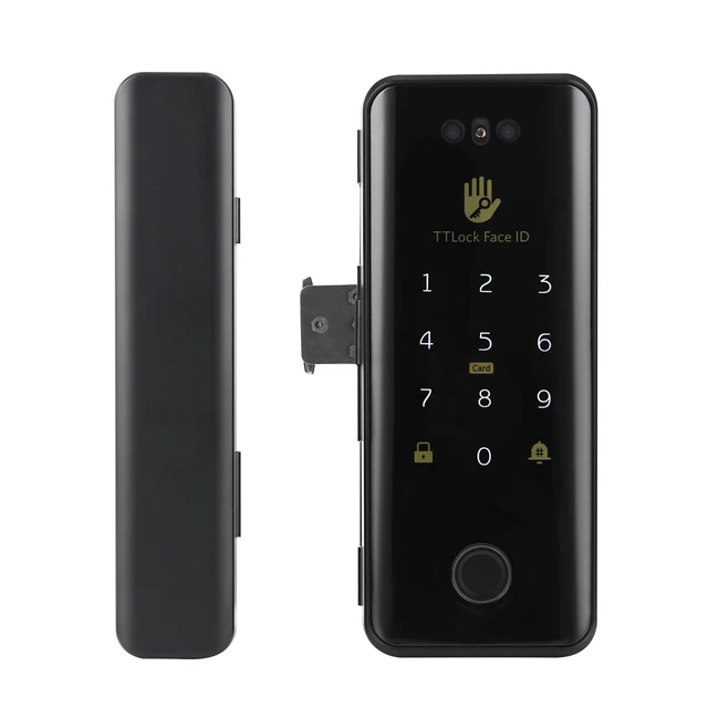 TTLock Face Recognition Lock Brass Color Smart Glass Door Lock Ttlock Lock Remote Controller with Camera for Office 3