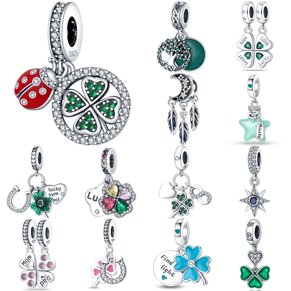 

Hot 925 Sterling Silver Four Leaf Clover Lucky Symbol Series Charms Beads Fit Original Pandora Bracelets S925 DIY Jewelry Gifts