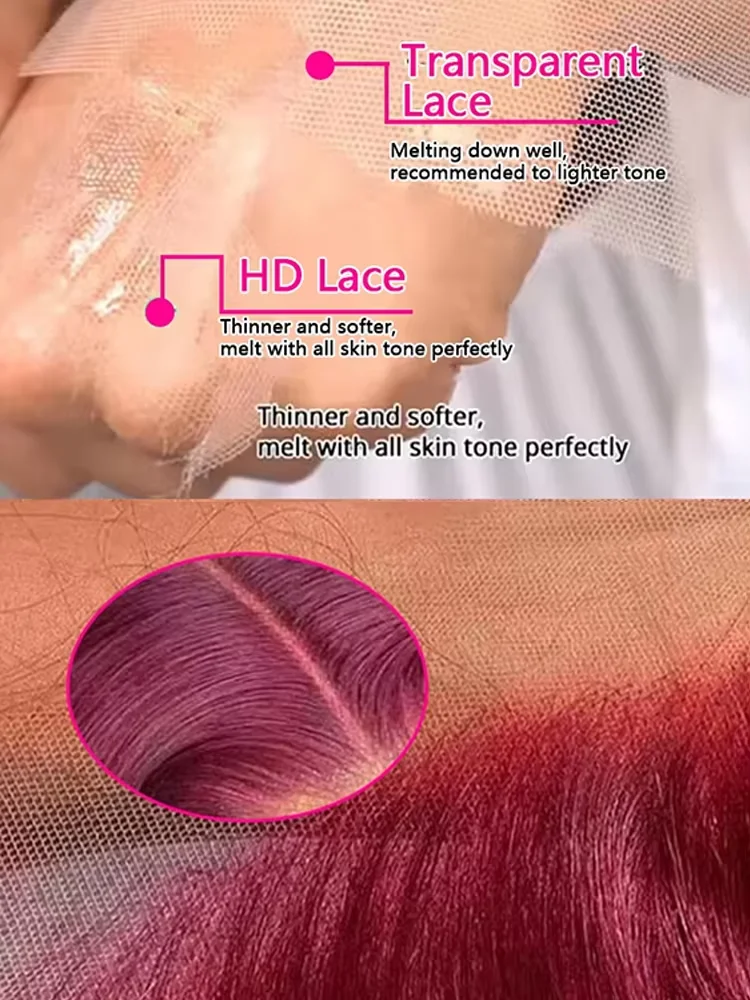 220 Density 99j Burgundy Lace Front Wig 13x6 Pre Pluck Transparent Lace Body Wave 13x4 Hd Layered Cut Human Hair Wig For Women