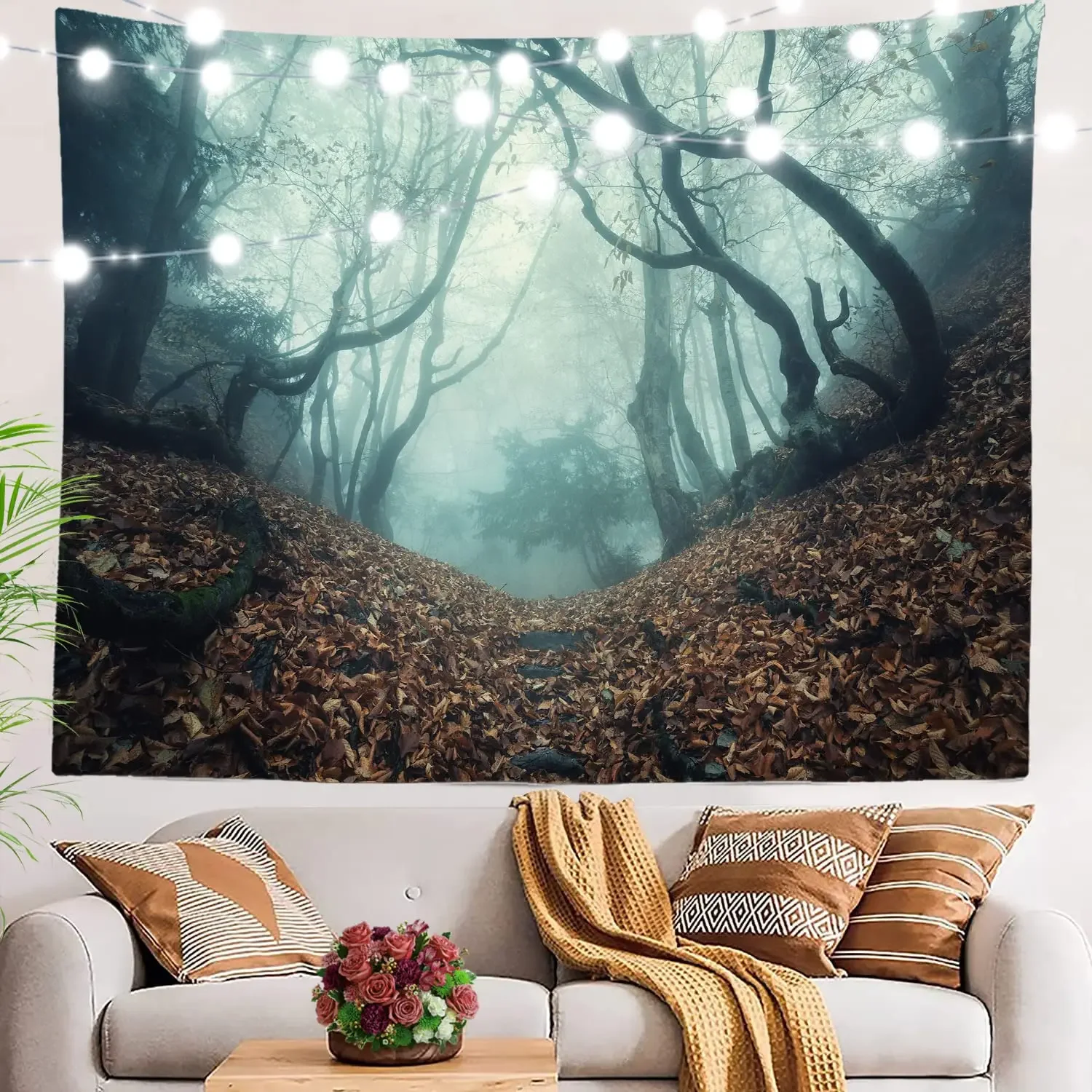 

Black Nature Forest Jungle Tapestry,Mystery Fall Leaves Large Wall Hanging Polyester Wall Tapestry Bedroom Room Living Room Dorm