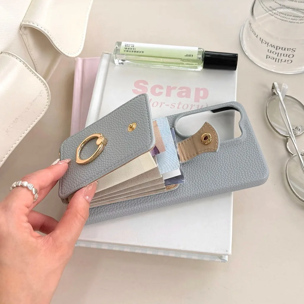 Crossbody Lanyard Phone Case with Card Slot, Ring Holder, and Kickstand in PU Leather