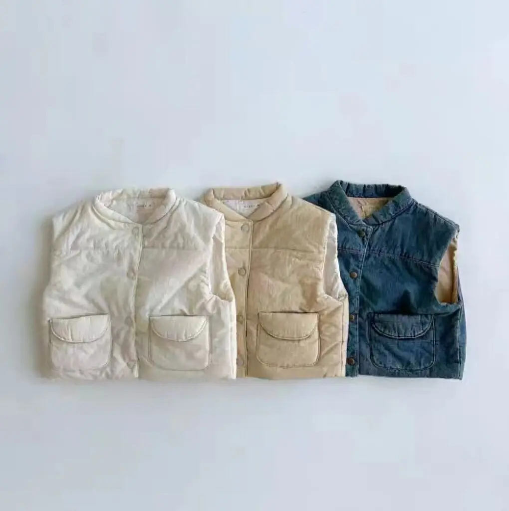 가을 겨울 아기 민소매 조끼 코트, 유아 소녀 단색 따뜻한 조끼, 유아 소년 코튼 패딩 재킷, 어린이 캐주얼 의류, 신제품 