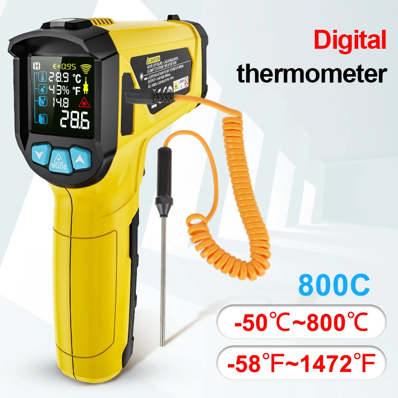 Digital Infrared Thermometer 800/600/400&deg;C Non-contact Pyrometer Industrial High Temperature Meter Humidity Laser termometro
