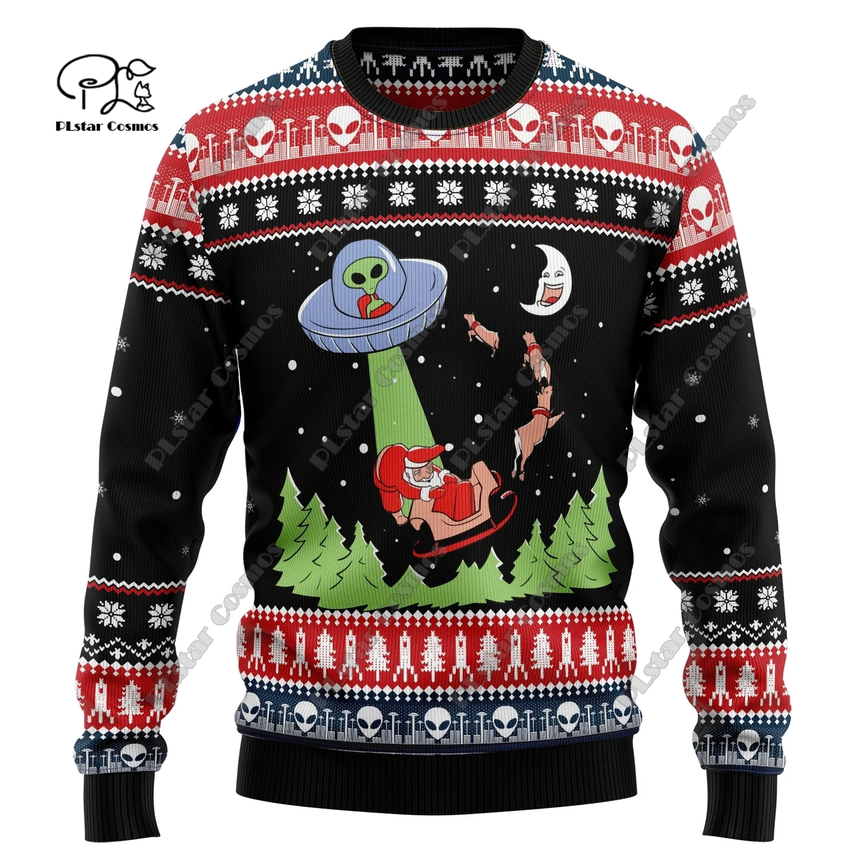

New 3D printed Christmas elements Christmas tree Santa Claus pattern art print ugly sweater street casual winter sweater S-11