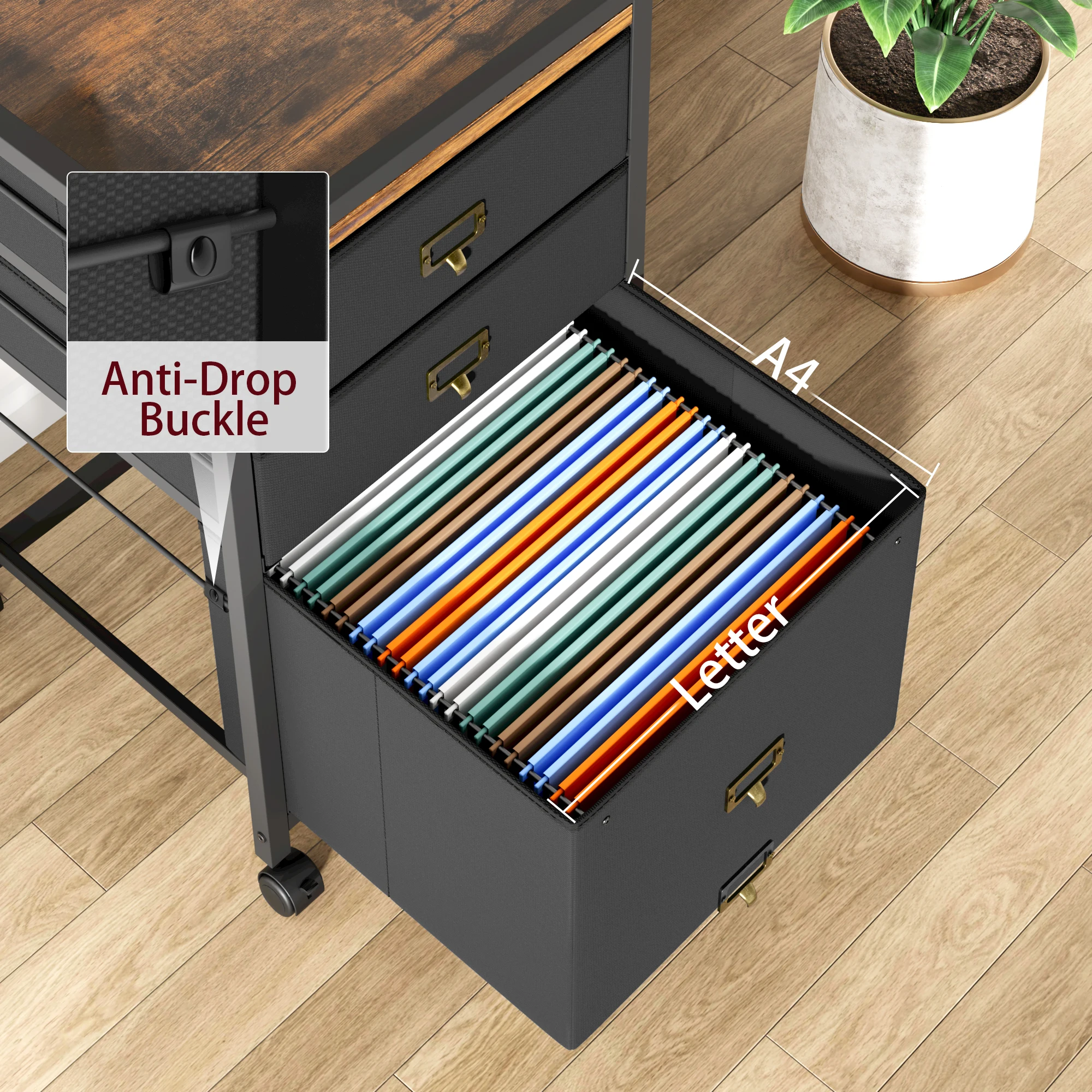 Aktenschrank mit 3 Schubladen, mobiler Aktenschrank, rollender Druckerständer, passend für A4- oder Letter-Format, vertikaler Aktenschrank aus Stoff – Detail 4