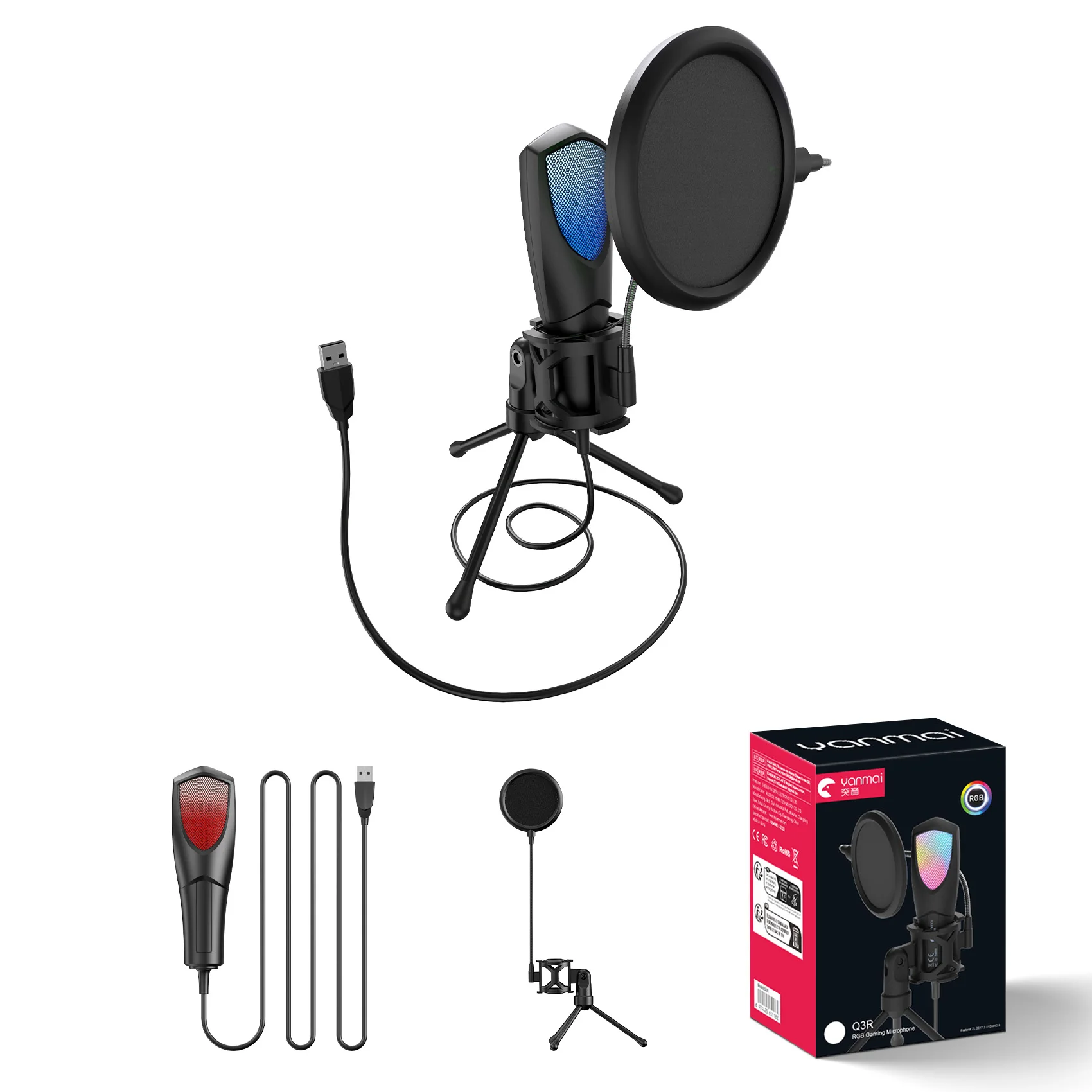 ميكروفون مكثف للألعاب RGB، مجموعة ميكروفون ألعاب U...