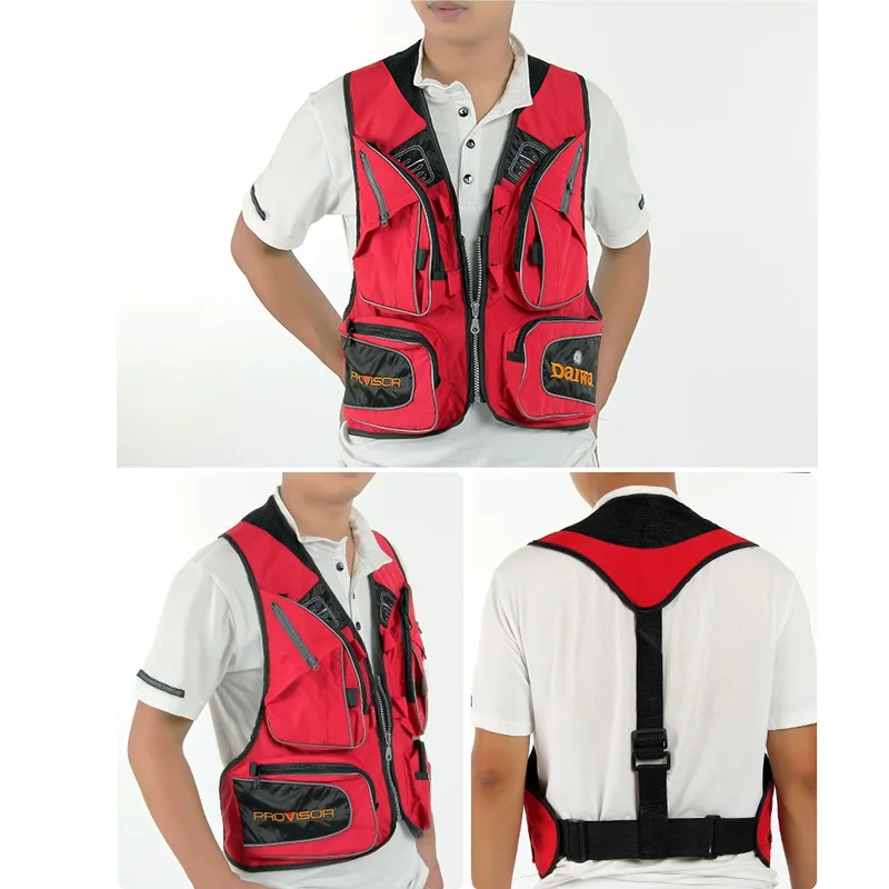 Perbai Gilet Uomo Utility Cargo – Leggero Con 10 Tasche – Rosso – X-Large – Per Pesca, Outdoor, Viaggio