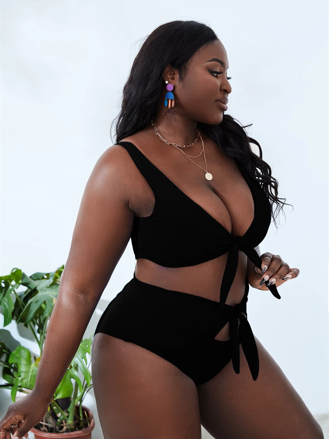 behalve voor Jet vergelijking Plus Size Front Tie Hoge Taille Bikini Badmode Vrouwen Badpak Beachwear  Badpakken| | - AliExpress