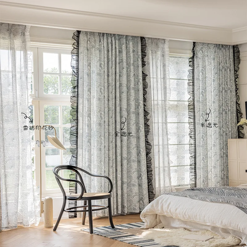 

Living room bedroom cotton print semi-blackout curtain