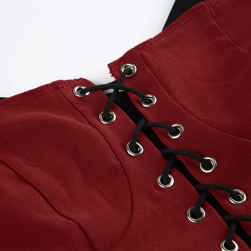Camisola sexy ajustada con lazo para mujer, con parches en contraste y ojales, estilo retro Y2K para fiesta y club.