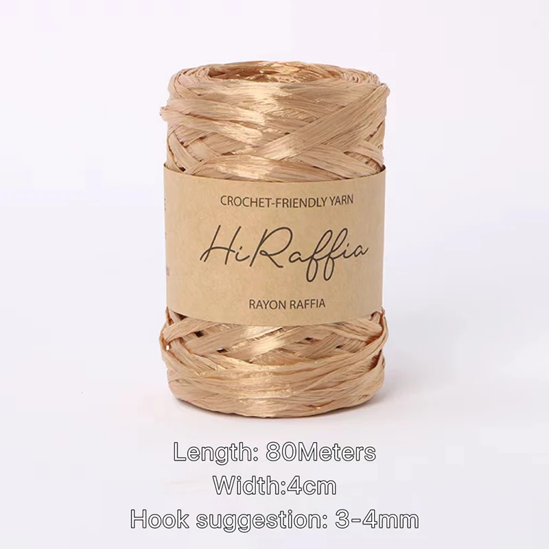 80M Metallic Shiny Natural Raffia Straw Yarn For Hand-knitted Crochet Grass Paper Hat HandBag Cushion Baskets Thread Summer DIY 5