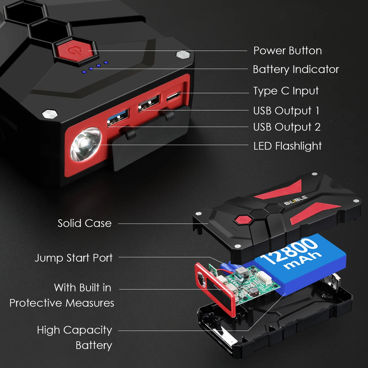 2000A Jump Starter Power Bank Starting Device Portable Emergency Booster for 12V Small Trucks Emergency Battery Booster
