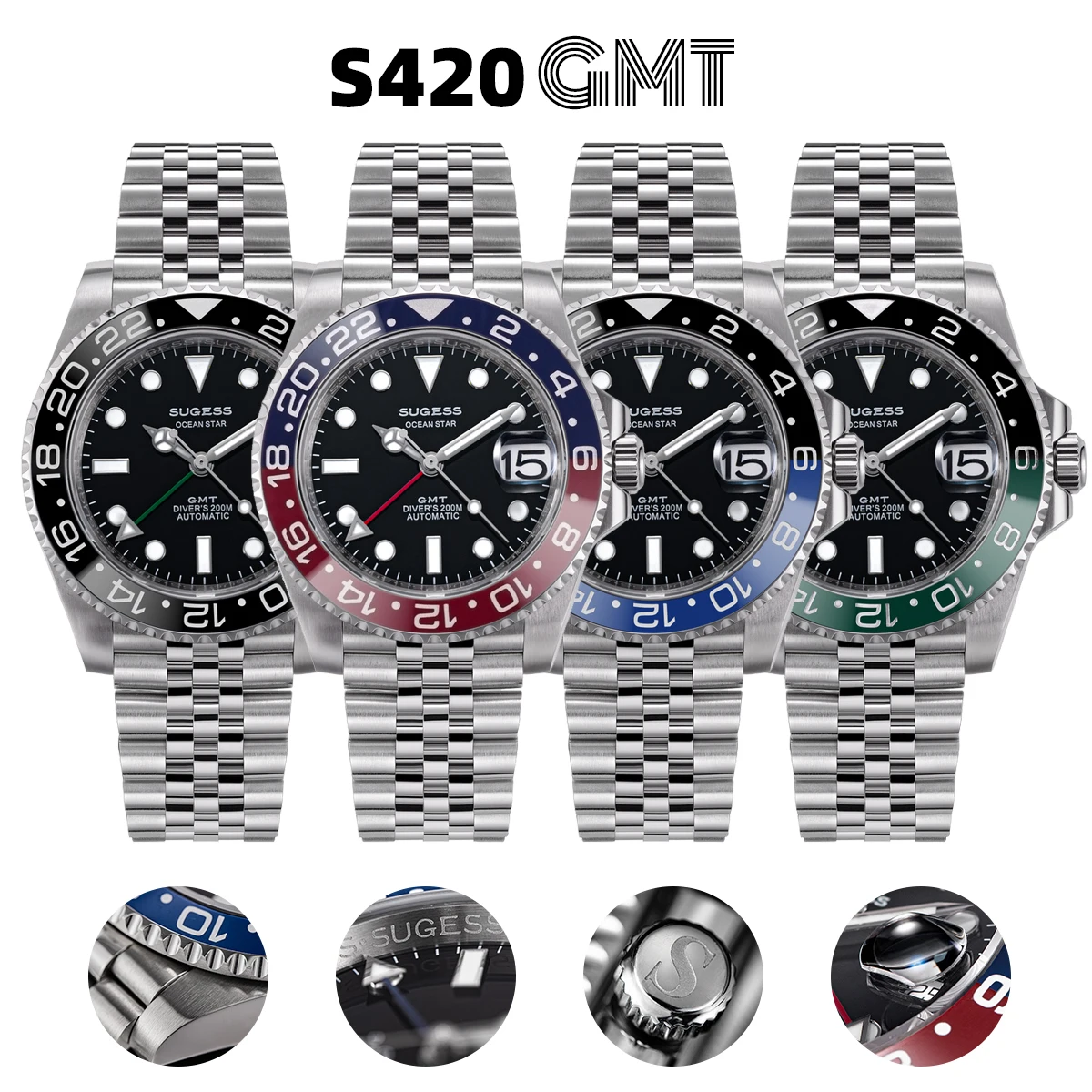 Sugess GMT Diving Watch of Men Automatic Mechanical