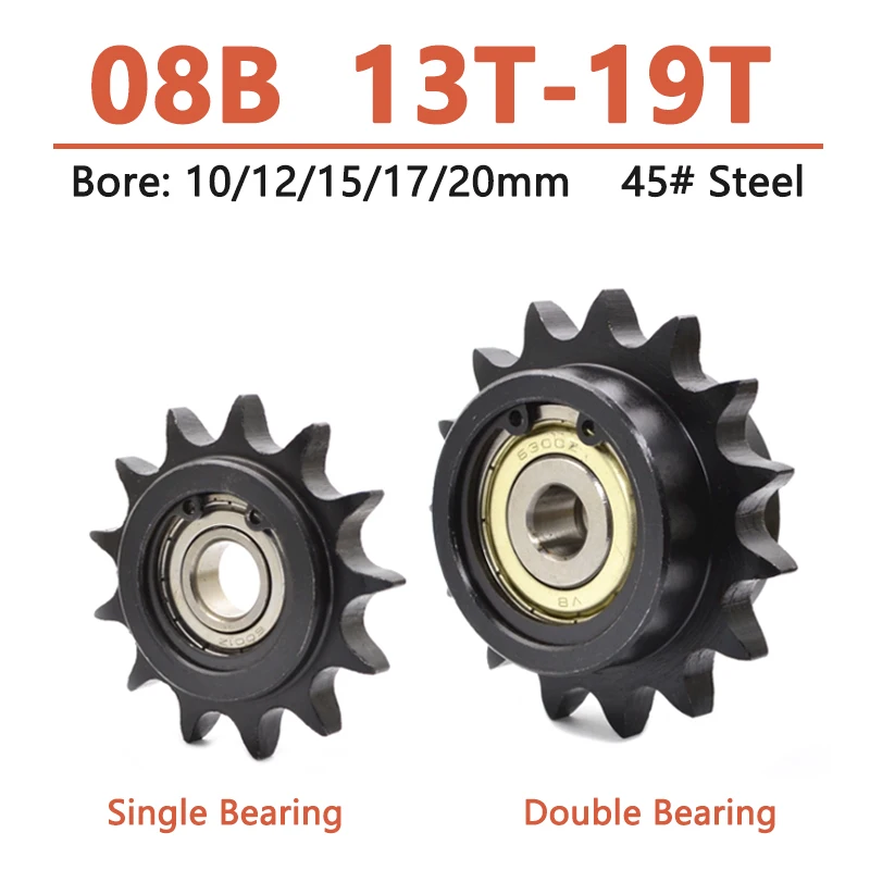 1Pc 13T-19T 08b Tandwiel Met Lager 13 15 17 19 Tanden Stationsaandrijving Kettingwiel Boring 10 12 15 17 20Mm 45 # Staal Zwart