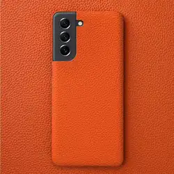 Litchi Pattern Genuine Leather Phone Cover for Galaxy S26 FE (Orange 6308)