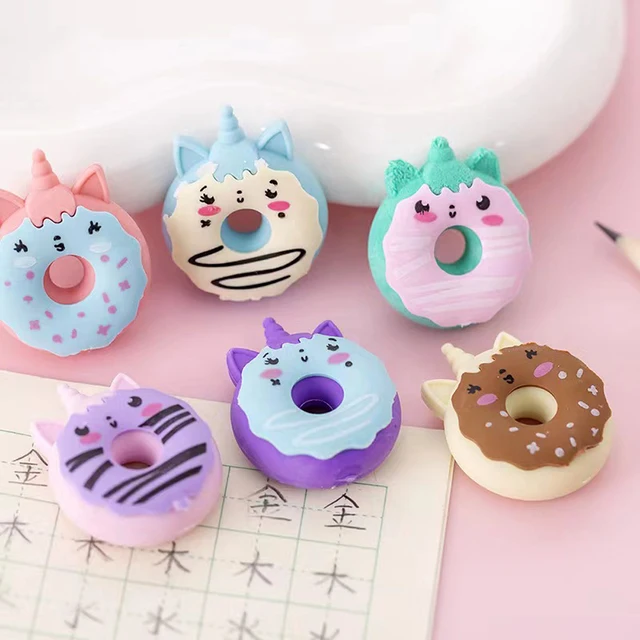 4 Pcs Cute Kawaii Unicorn Donut Rubber Eraser Perfect Stationery for Kids and Students