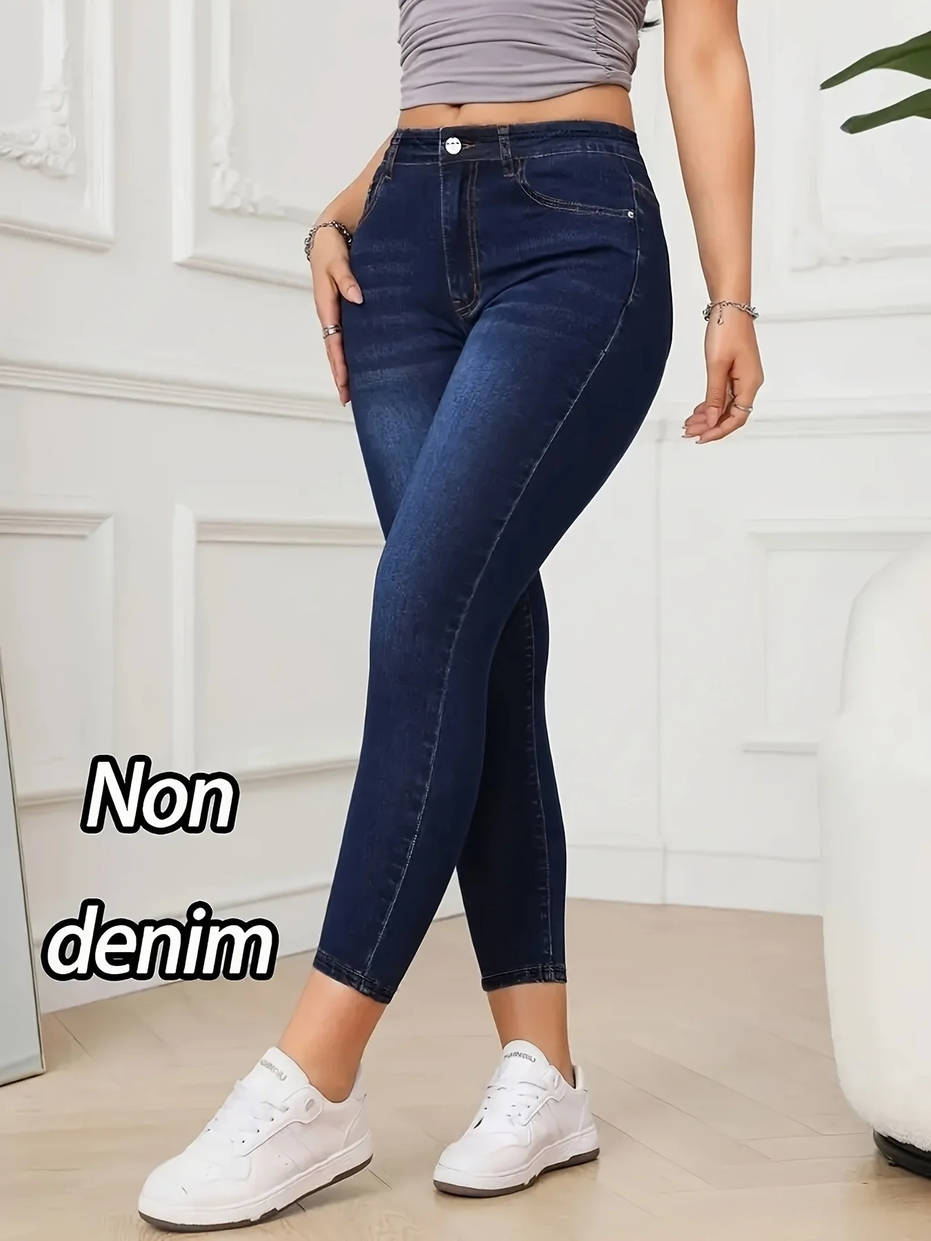 【Non-Denim】Women's Faux Denim Print Leggings, Sports Casual Skinny Pants, Thin Soft Skin-Friendly Yoga Pants, All Seasons Wear L 1