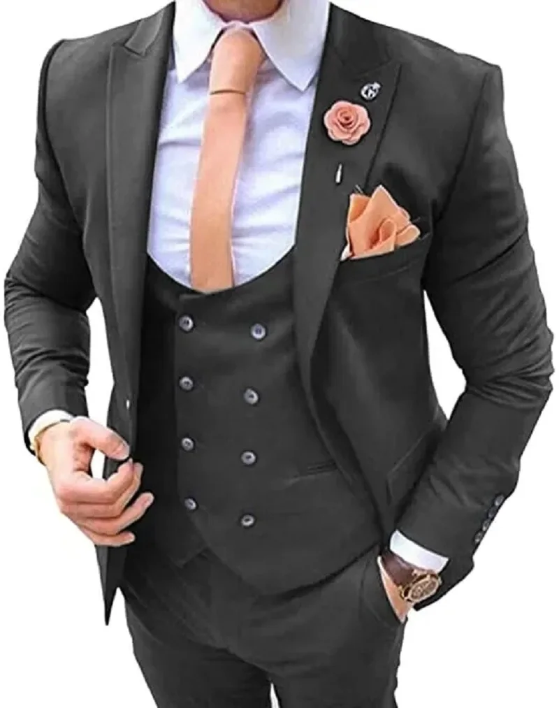 Navy Blue Slim Fit 3 Pieces Tuxedos Groom Wedding Men Suit Tuxedo Terno Masculino De Pour Hommes Blazer(Jacket+Pants+Vest)