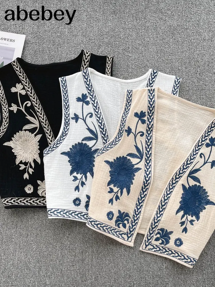 Vintage Floral Embroidery Cardigan Vest Women 2023 Summer