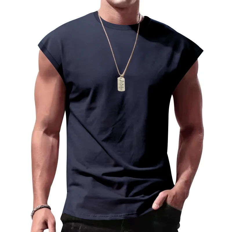 T-shirt da uomo 2026 casual senza maniche estiva sportiva ampia tinta unita gilet smanicato intimo termico abbigliamento uomo - immagine 3