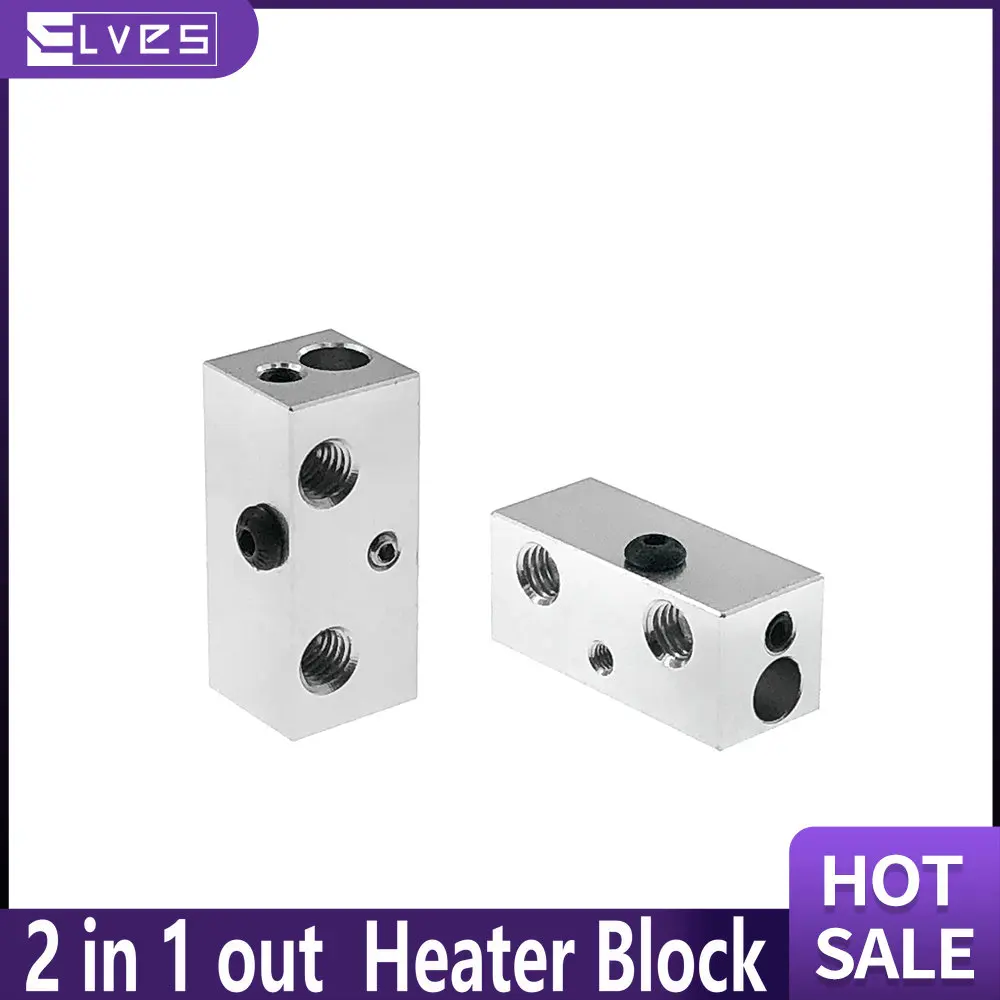 ELVES Double Heater Block 2 in 1 out Multi Color For Extrusion 3D Printers Parts Aluminum 1.75mm Fixed Heating Part Hea