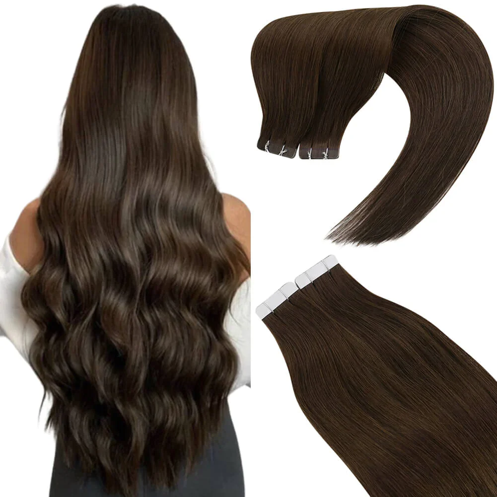 Moresoo Echthaar Tape-In Extensions Balayage Ombre - 100% Remy-Haar, 20 Stück, 30g, 30 Cm - Dunkelbraun Bis Aschblond, Für Dickes & Dünnes Haar
