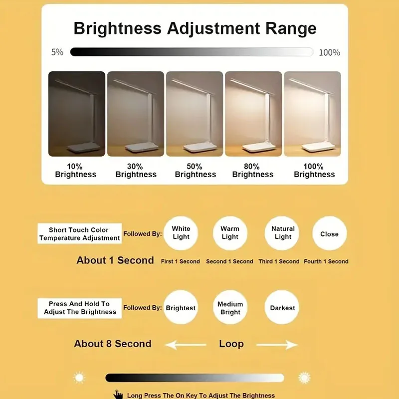 Folding Table Lamp 3 Color Dimmable Touch LED 360&deg; Flexible USB Rechargeable