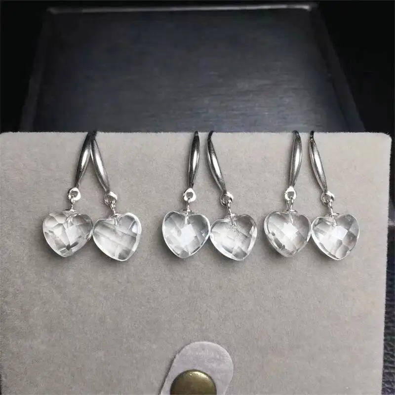 

S925 Natural clear quartz heart eardrop Earrings Simple Fashion Crystal Women Gemstone Jewelry Gift 1pair