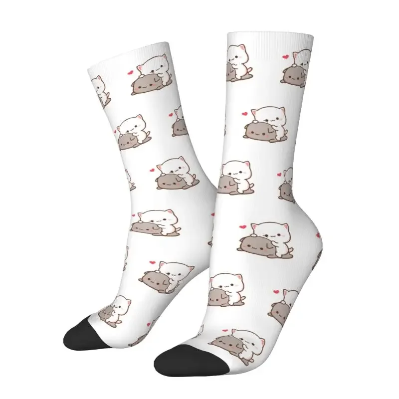 

Peach Sitting On Goma Men Women Crew Socks Unisex Kawaii Cute Mochi Cat Spring Summer Autumn Winter Dress Socks