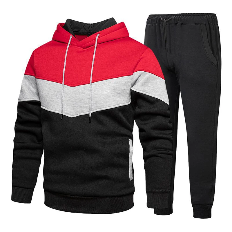 New Fashion Mens Tracksuit Wear Stripe Hoodies+Sweatpants 2 Piece Set High Quality Autumn Winter Daily Casual Jogging Suit