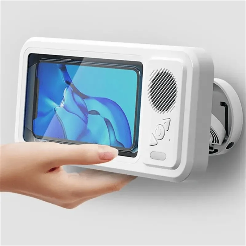 Shower Phone Holder with Bluetooth Speaker IPX4 Waterproof Anti-Fog Touch Screen Wall Mount Phone Holder for Shower Bathroom
